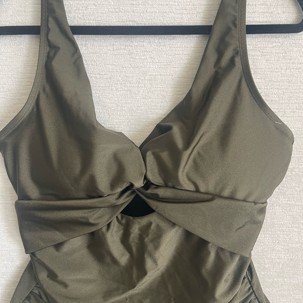 DKNY Olive Green Twist-Front One-Piece Swimsuit - Picture 4 of 10